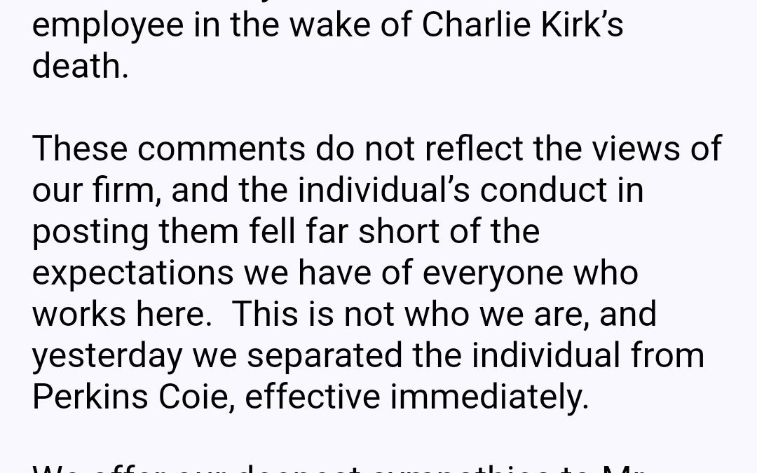 Perkins Coie Fires Lawyer Over This Charlie Kirk Post