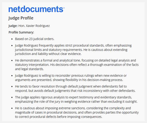 NetDocuments Judge Analytics App: Mining For Gold